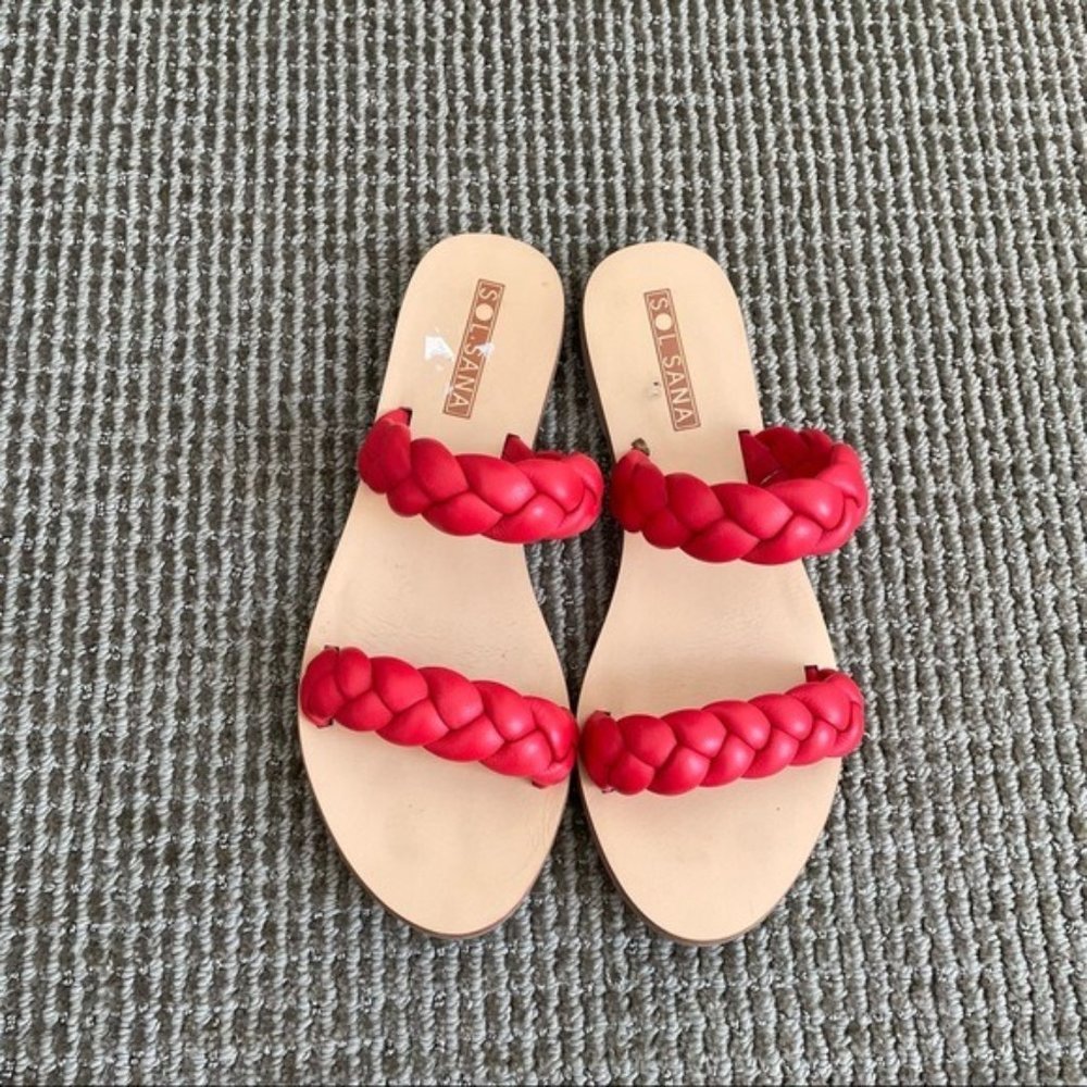 Sol Sana Double Strap Slide Sandals in Red